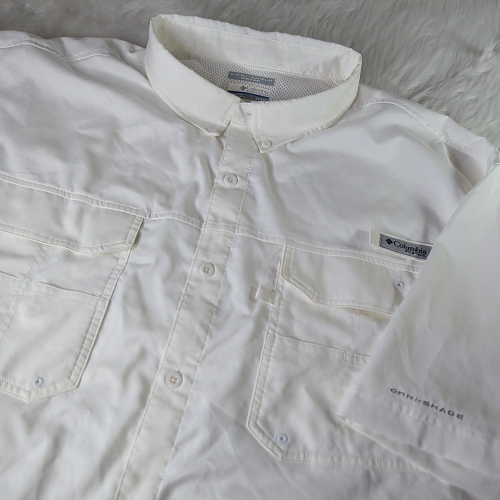Columbia Fishing Shirt Men 3X‎ White PFG Blood 'N Guts Short Sleeve Omni-Shield